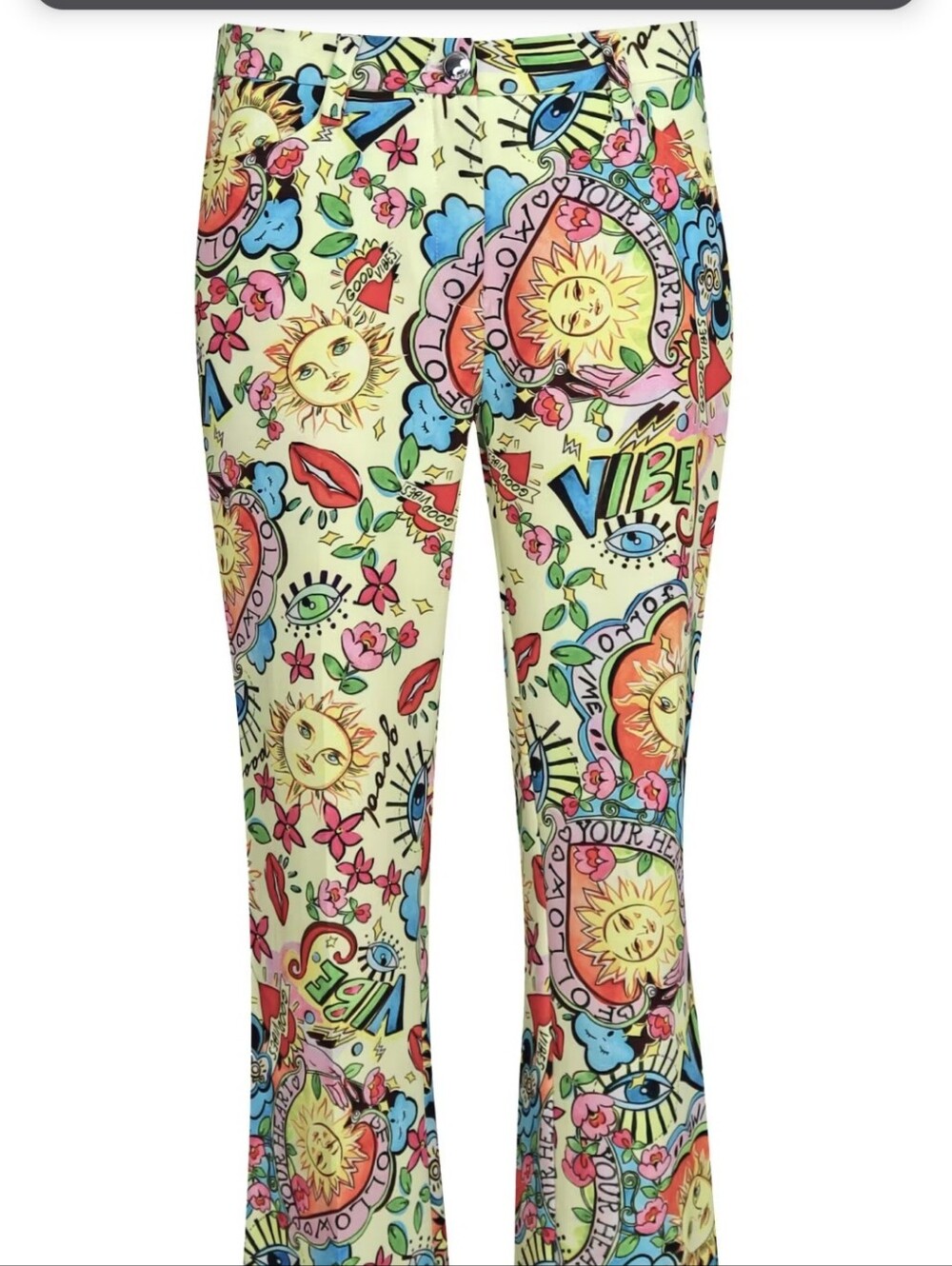 NWOT MAC Jeans Aida Kick Cropped Flare Pants Graphic Comic Pop Art 38/8 Regular
